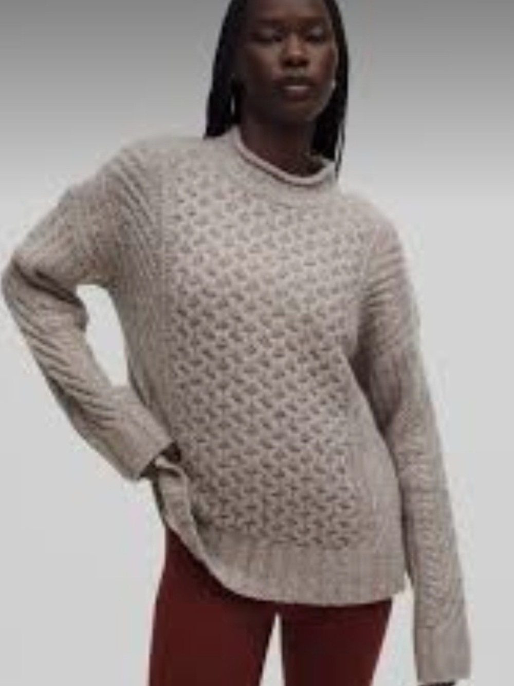 lululemon athletica Cozy Textured Wool Organic Cotton Linen Cable-Knit Sweater